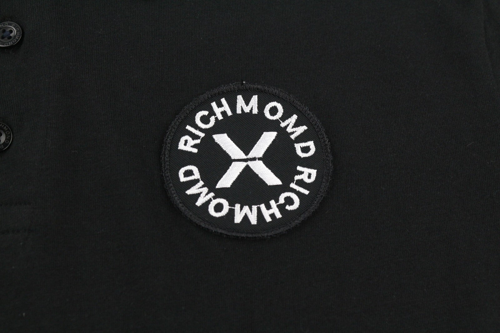 JOHN RICHMOND Men's T-Shirt M Black Polo Short Sleeve Patch Logo All Seasons