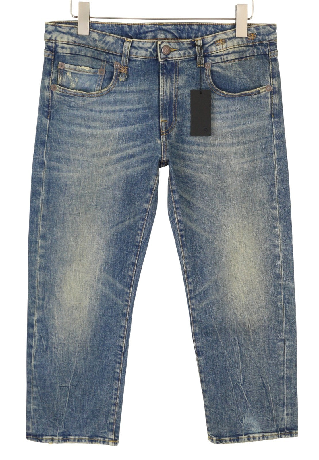 R13 Boy Straight Women Jeans 31 Kelly Stretch Cropped Faded Blue PS25 RRP699