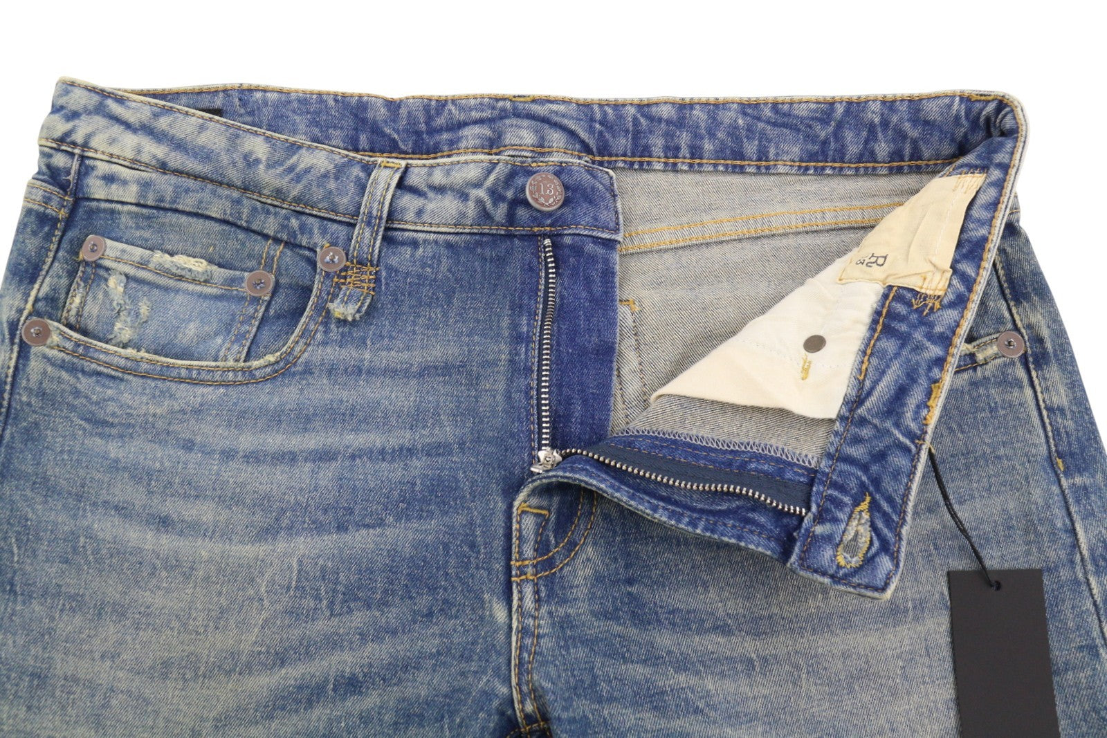 R13 berniukiški tiesūs moteriški džinsai, 31, Kelly tamprūs, trumpi, išblukintos mėlynos spalvos, PS25, RRP699