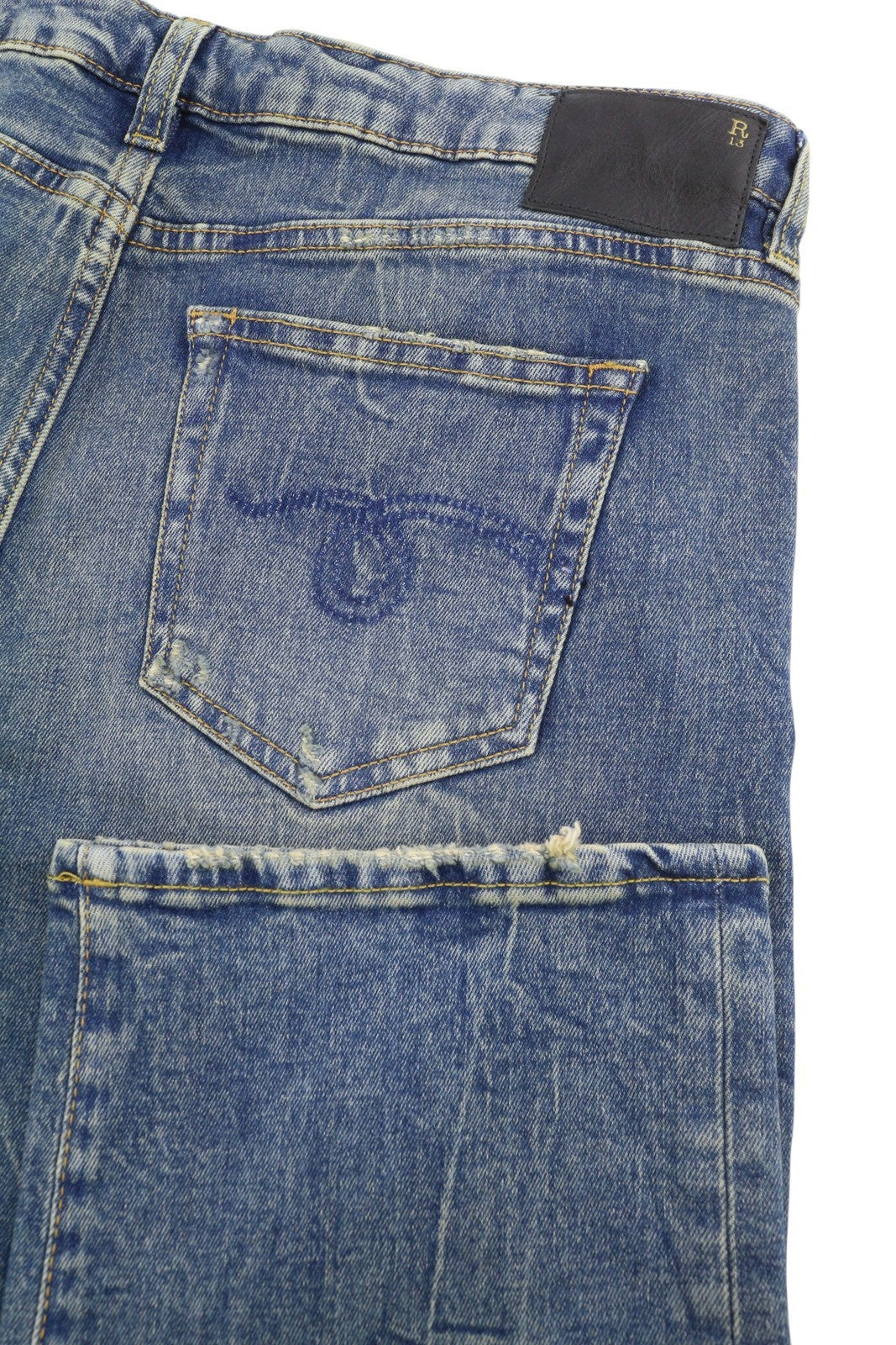 R13 berniukiški tiesūs moteriški džinsai, 31, Kelly tamprūs, trumpi, išblukintos mėlynos spalvos, PS25, RRP699