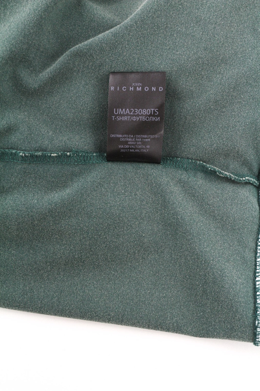 JOHN RICHMOND Men's T-Shirt L Green Oversized Crew Neck Patch Logo Short Sleeve