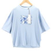 JOHN RICHMOND Men's T-Shirt M Blue Placid Crew Oversized Short Sleeve Printed