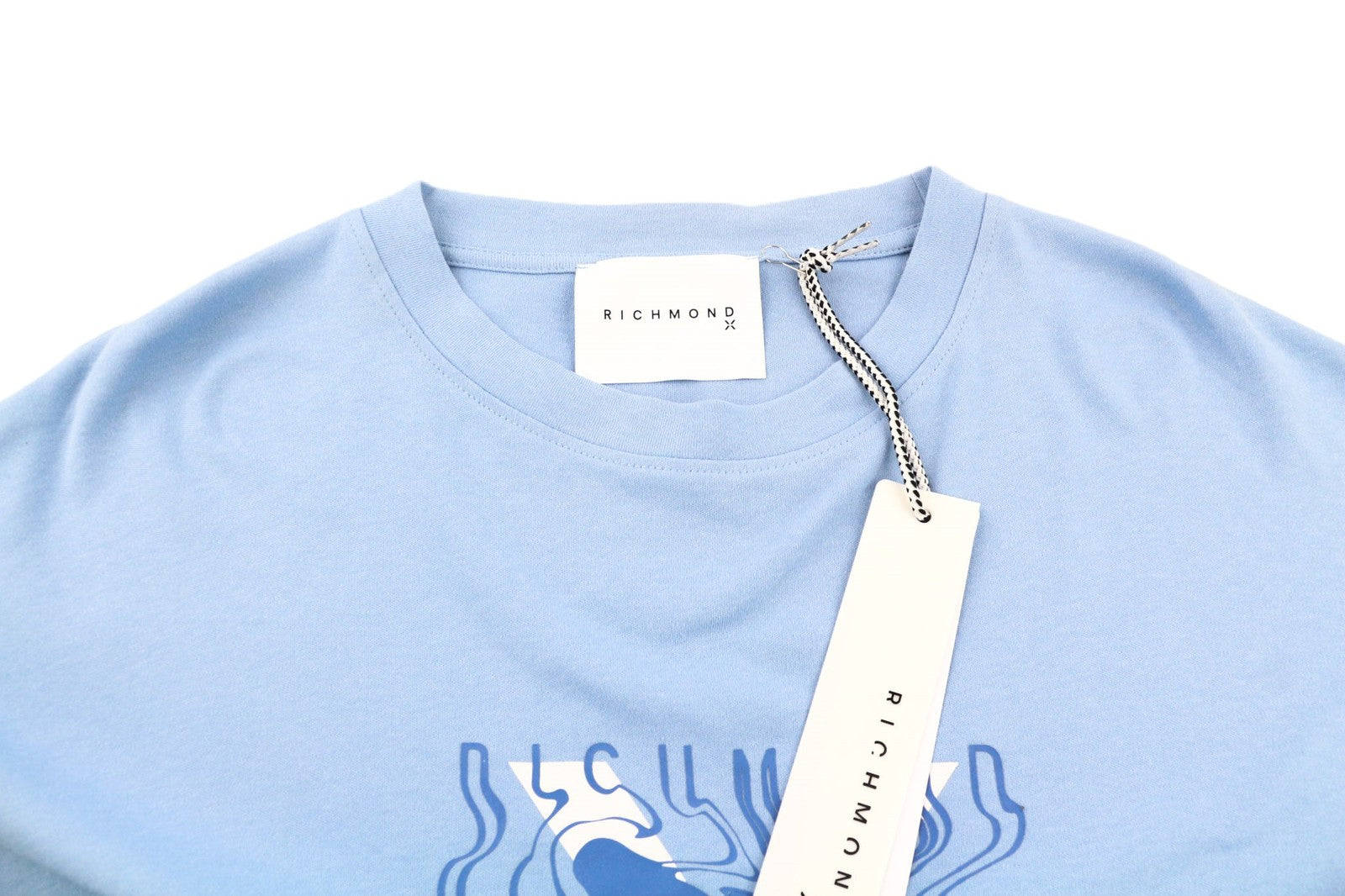 JOHN RICHMOND Men's T-Shirt M Blue Placid Crew Oversized Short Sleeve Printed