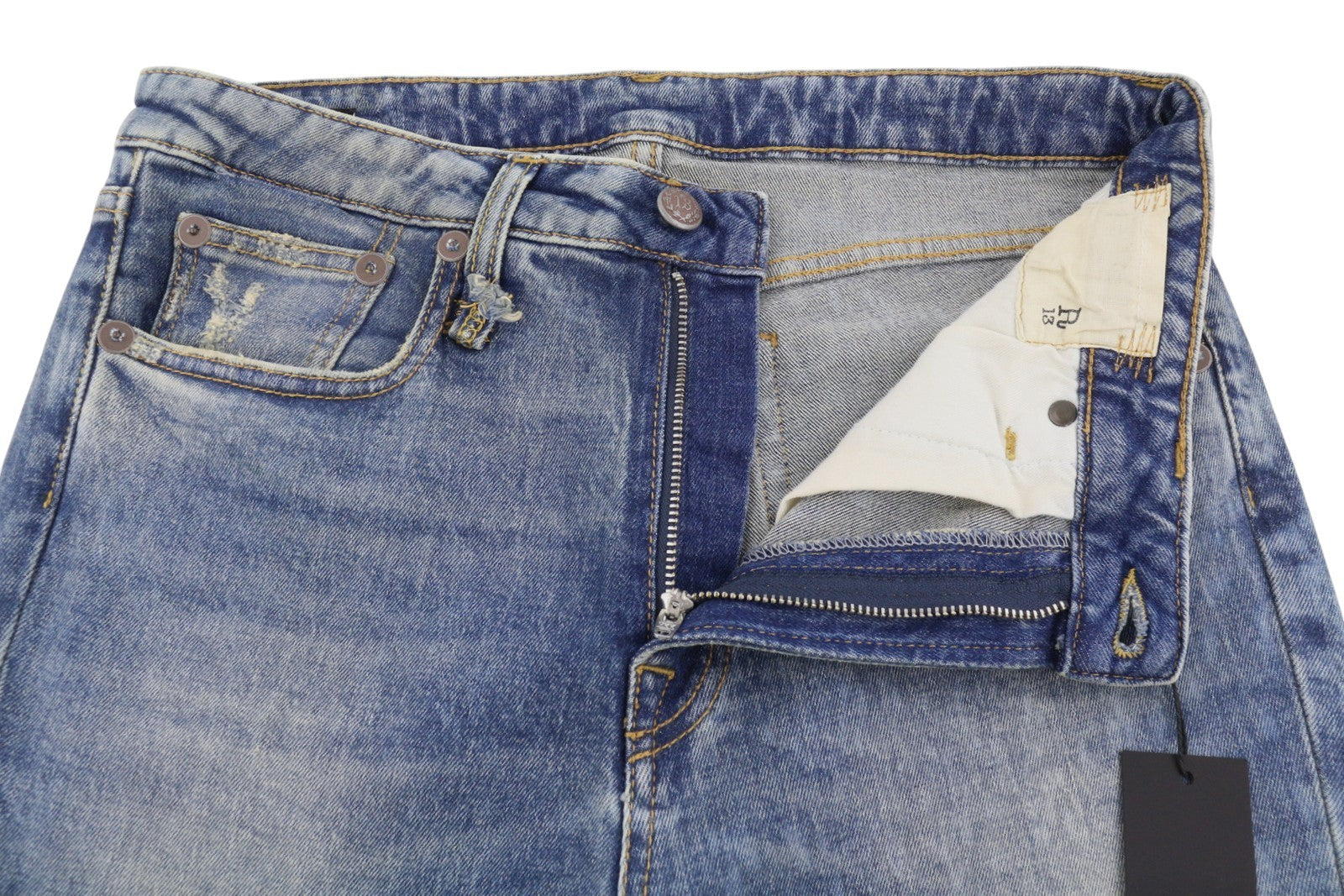 R13 Kick Fit moteriški džinsai 29 Kelly Stretch platėjančios trumpintos iki kulkšnių blukusios mėlynos spalvos RRP699 