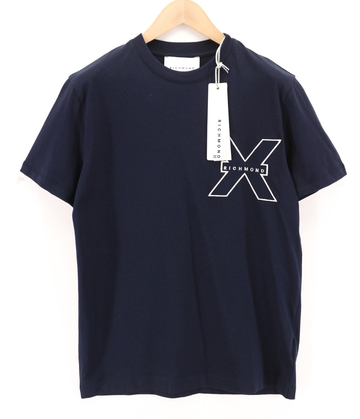 RICHMOND Men's T-Shirt M Dark Blue Crew Short Sleeve Front Logo All Seasons