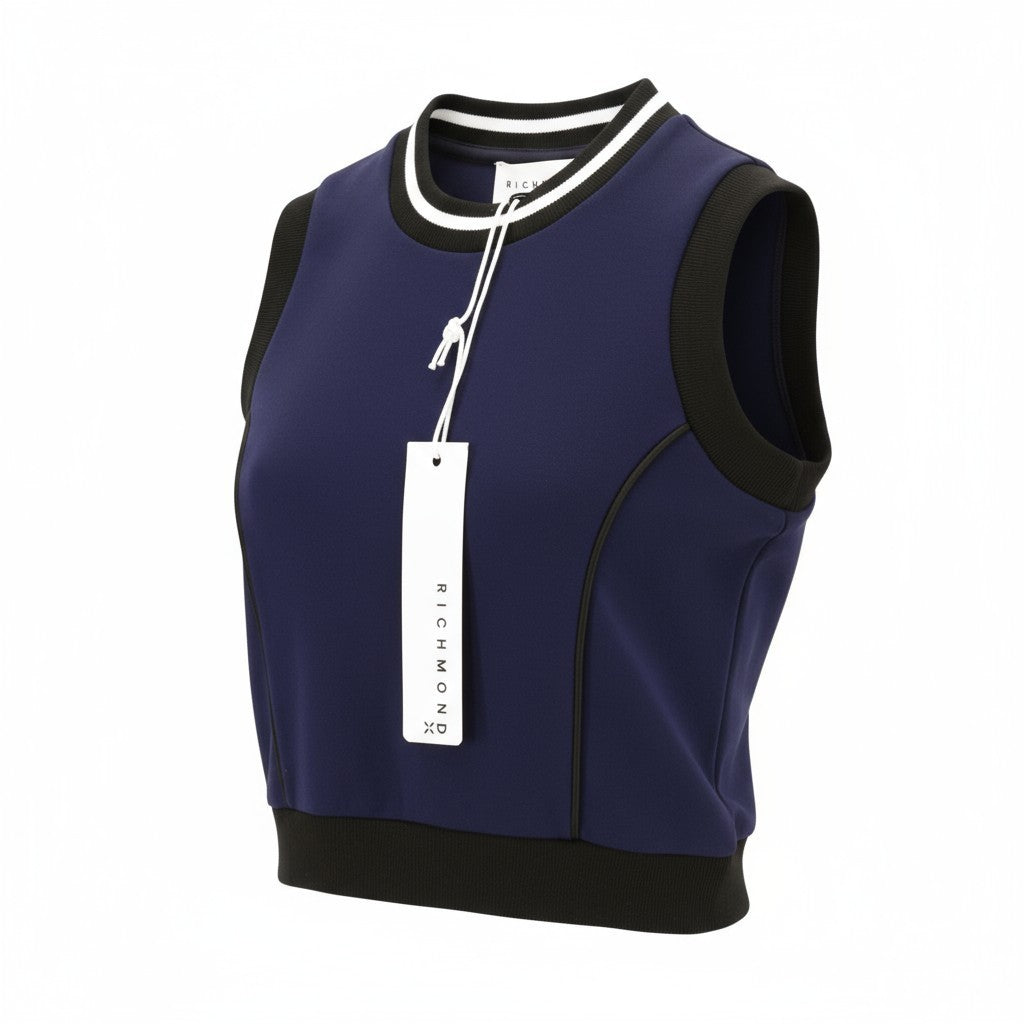 RICHMOND Women's T-Shirt S Dark Blue Sleeveless Crop Tank Logo Stretch Crew