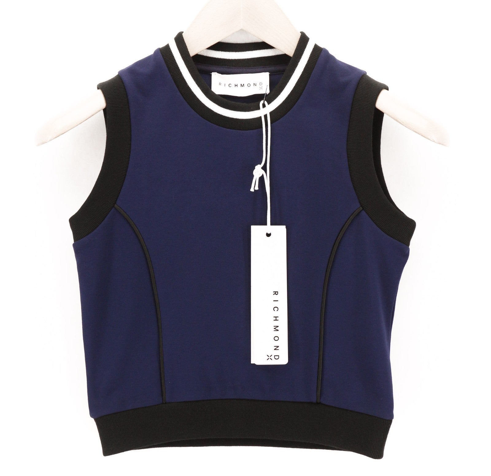 RICHMOND Women's T-Shirt S Dark Blue Sleeveless Crop Tank Logo Stretch Crew