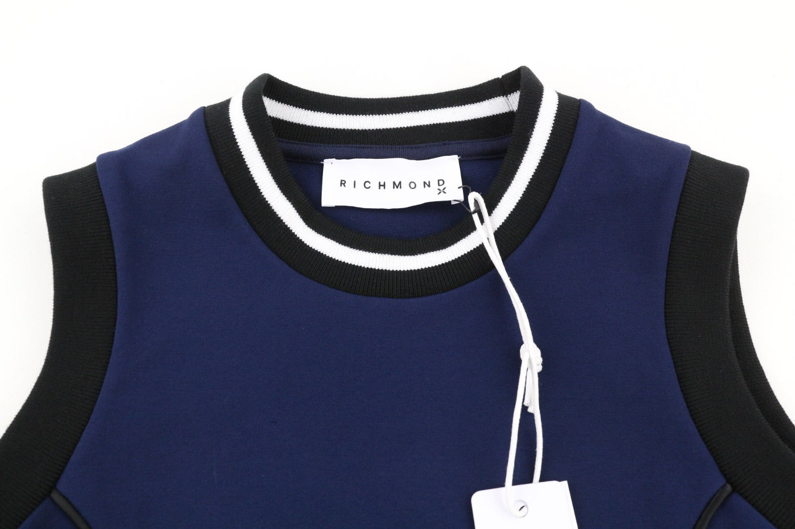 RICHMOND Women's T-Shirt S Dark Blue Sleeveless Crop Tank Logo Stretch Crew