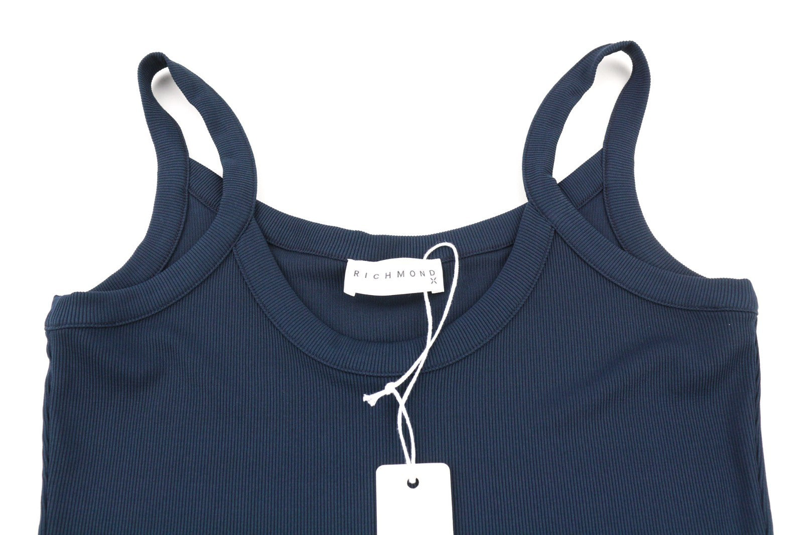 RICHMOND Women's T-Shirt S Navy Sleeveless Ribbed Logo Tank Round Neck Regular