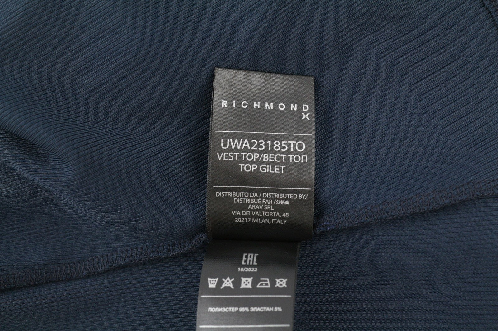 RICHMOND Women's T-Shirt S Navy Sleeveless Ribbed Logo Tank Round Neck Regular