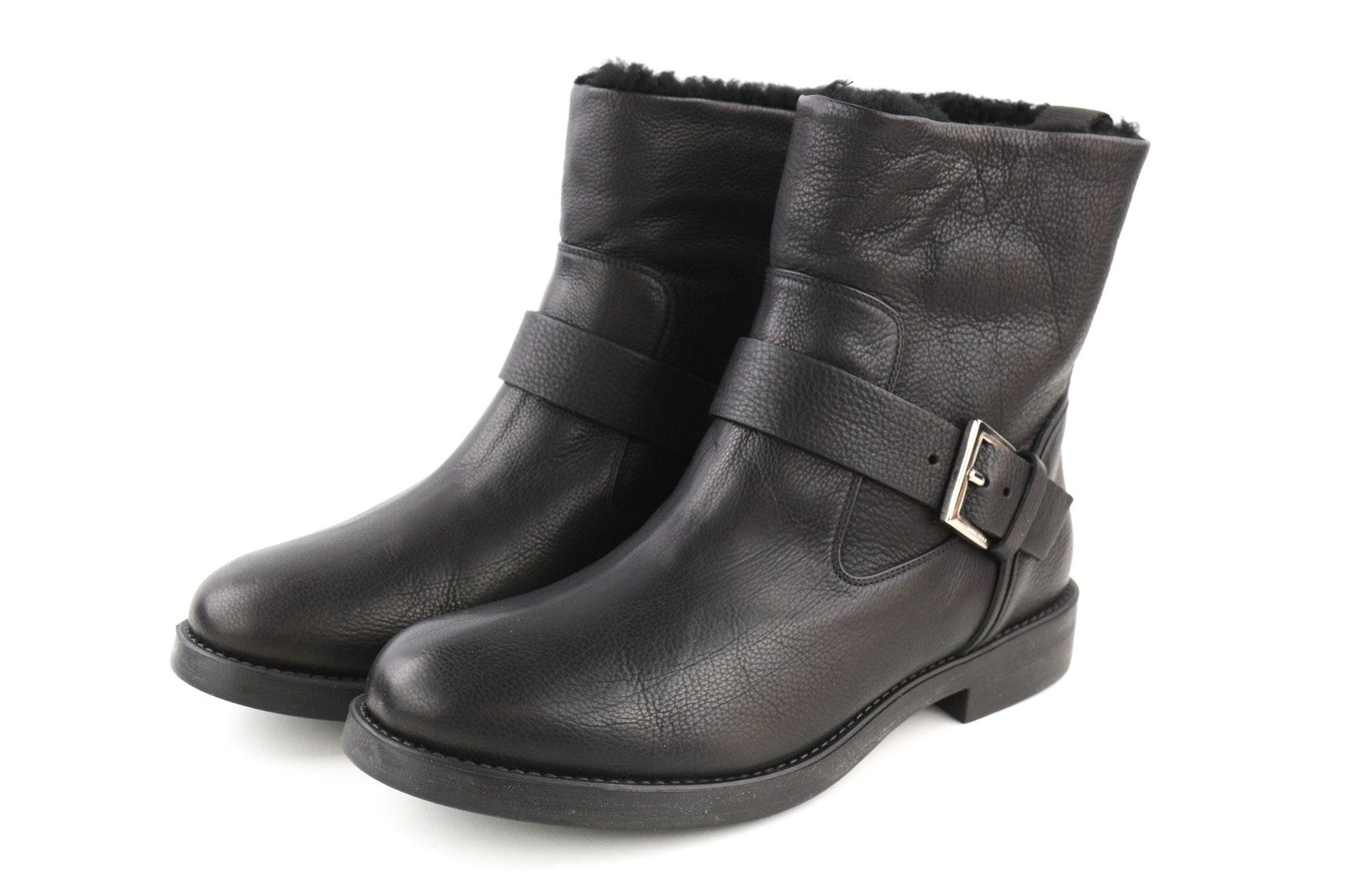 HUGO BOSS Lia Biker-Fur Women's Boots EU39 Black Leather Real Fur Buckled