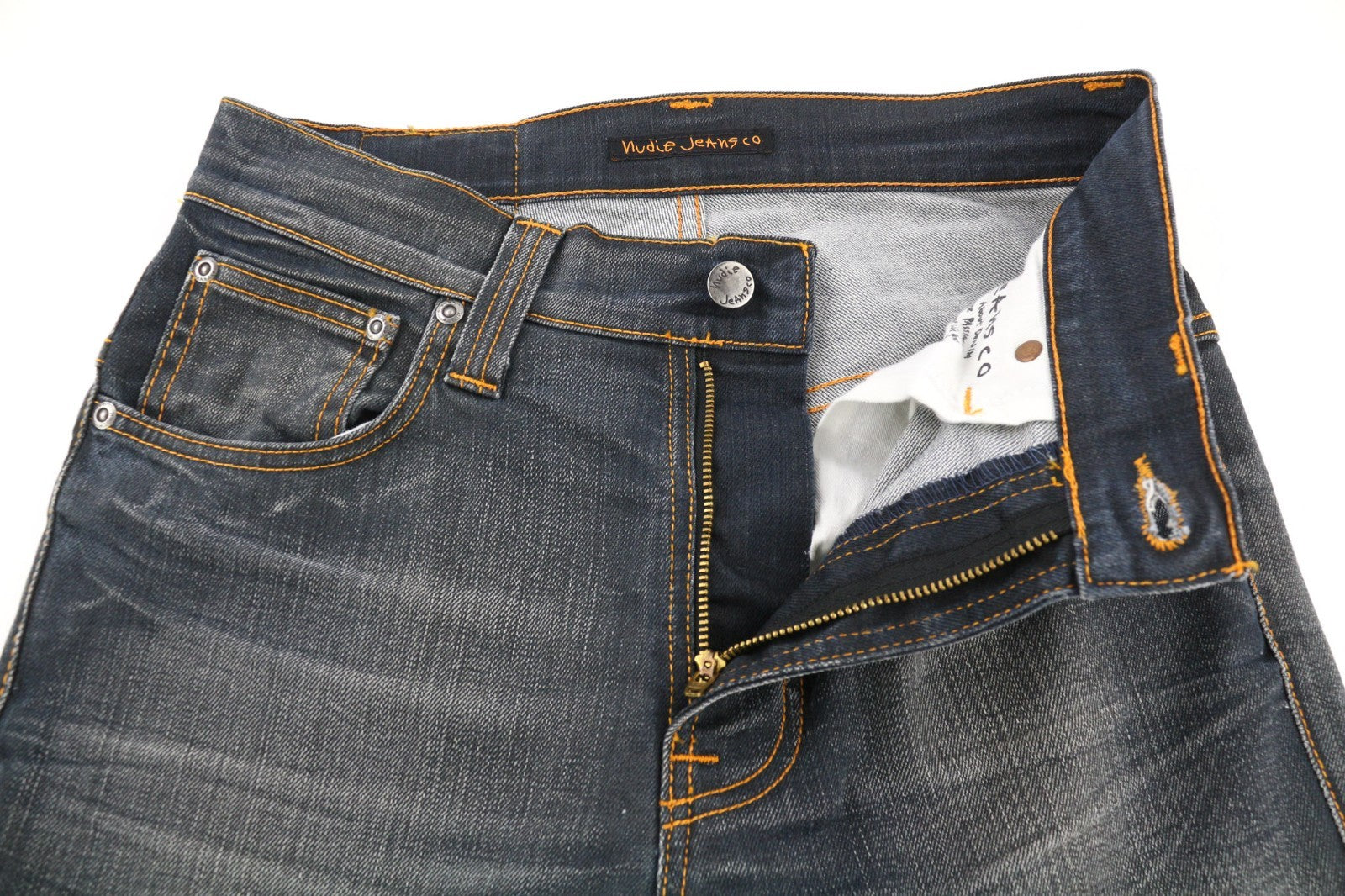 NUDIE JEANS Thin Finn Grey Authentique Used Men's Jeans W28/L34 Slim Cotton Zip