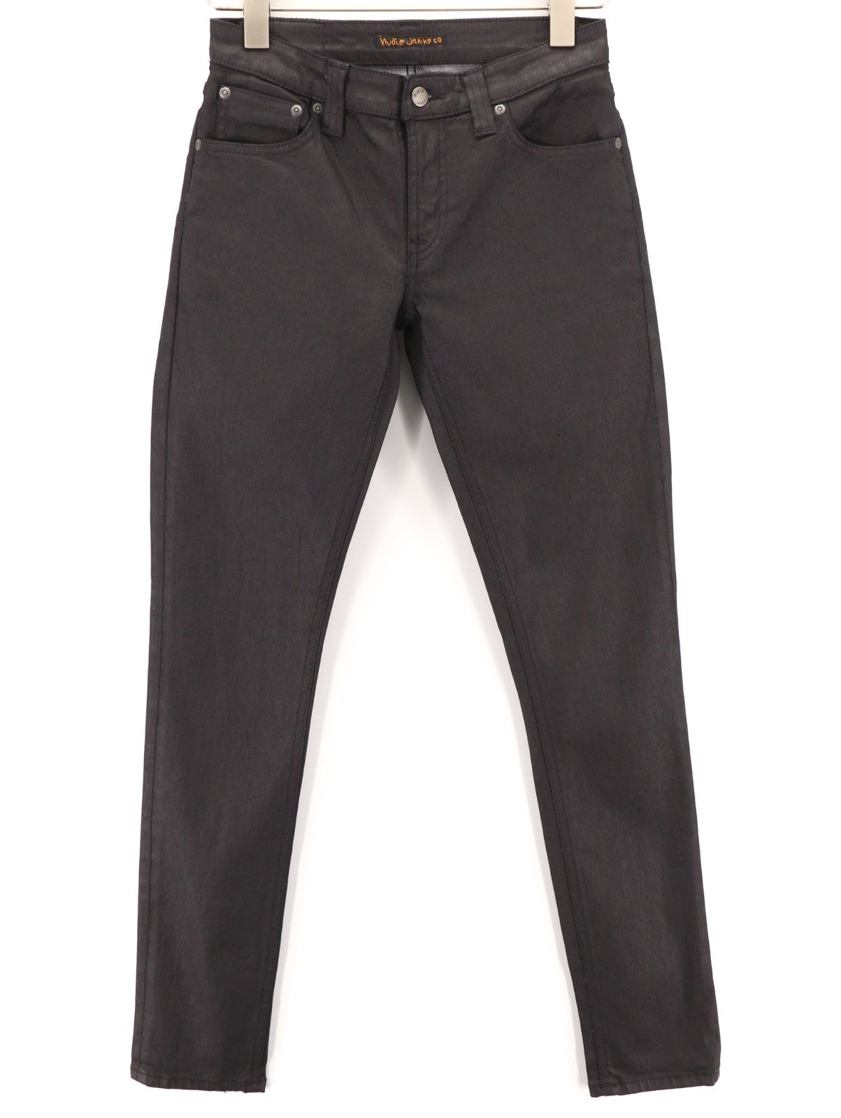 NUDIE JEANS Skinny Lin Men's Jeans W28/L32 Black In Black Coated Zip Organic