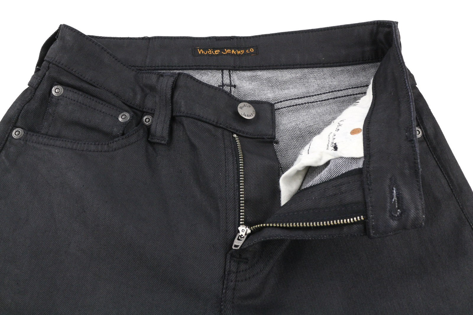 NUDIE JEANS Skinny Lin Men's Jeans W28/L32 Black In Black Coated Zip Organic