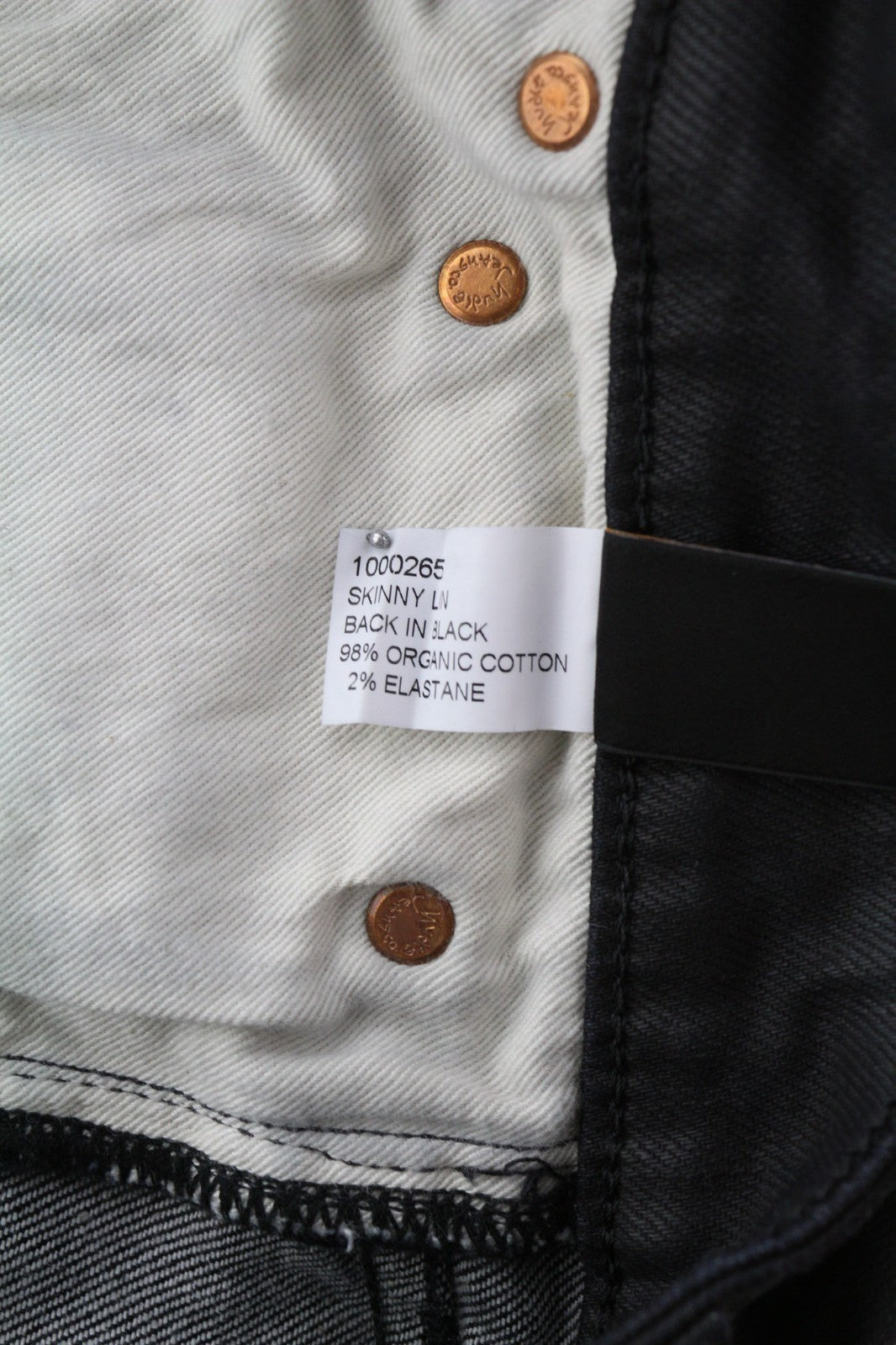 NUDIE JEANS Skinny Lin Men's Jeans W28/L32 Black In Black Coated Zip Organic