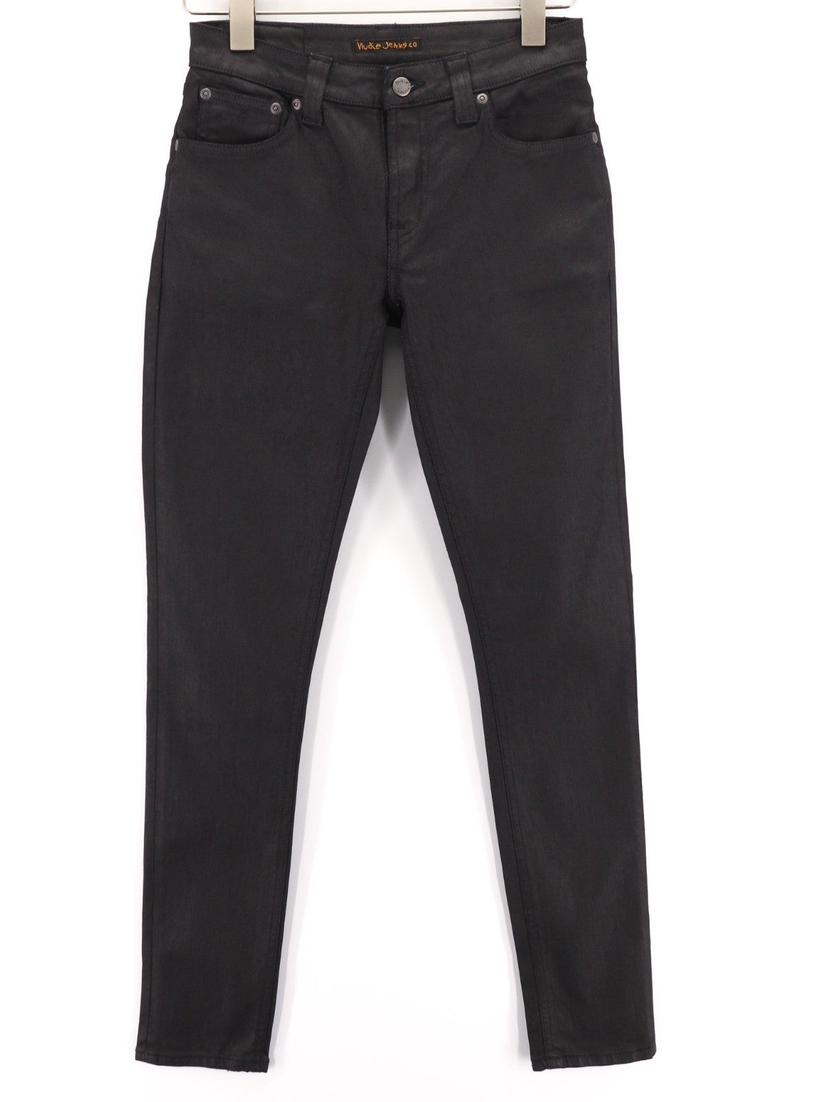 NUDIE JEANS Skinny Lin Men's Jeans W28/L32 Black In Black Coated Zip Fly Cotton