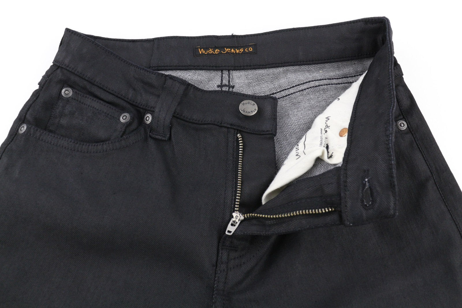 NUDIE JEANS Skinny Lin vyriški džinsai W28/L32 juodi su juodu dengtu medvilniniu užtrauktuku 