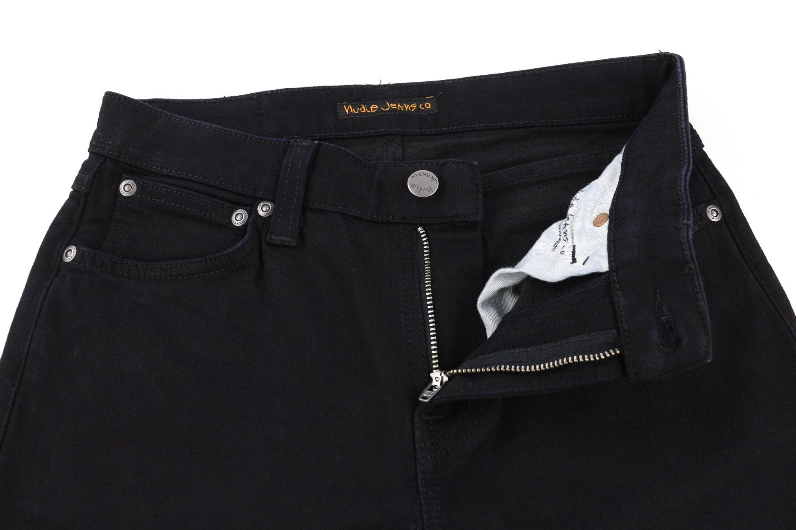 NUDIE JEANS Skinny Lin Men's Jeans W28/L32 Black Black Zipper Denim Logo