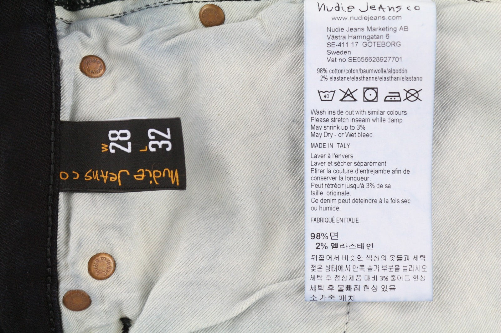 NUDIE JEANS Skinny Lin Men's Jeans W28/L32 Black Black Zipper Denim Logo