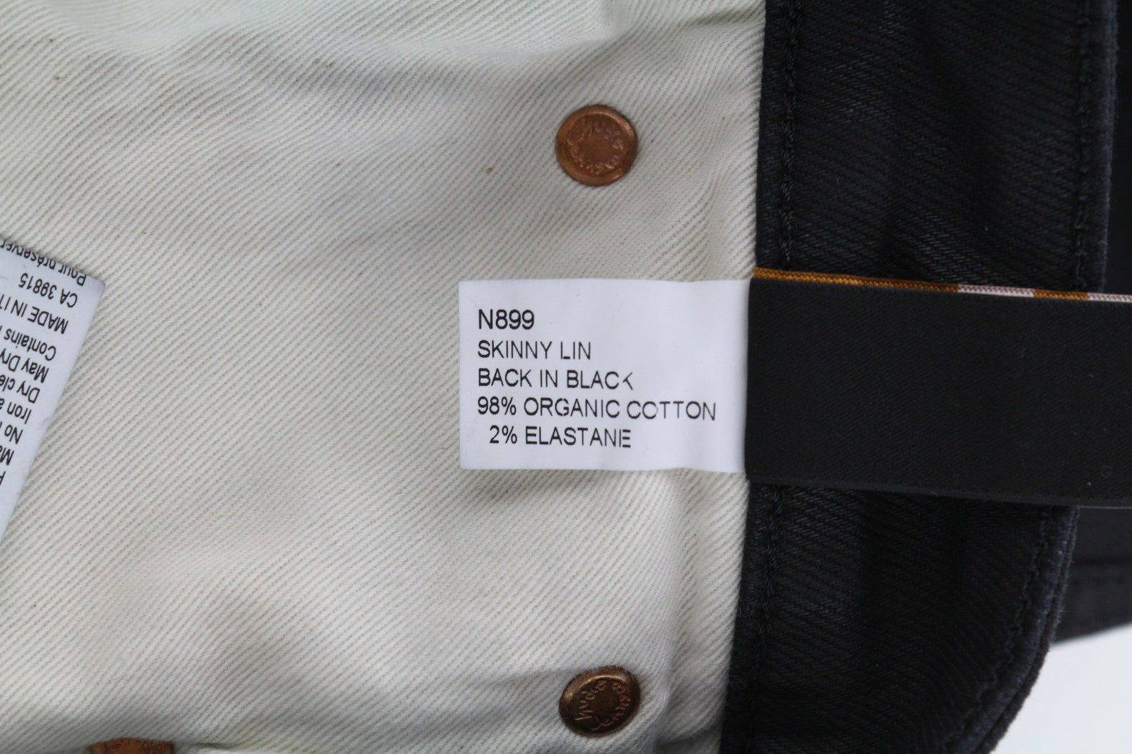 NUDIE JEANS Skinny Lin moteriški džinsai W27/L34 juodi su juodu dengtu ekologišku audiniu 