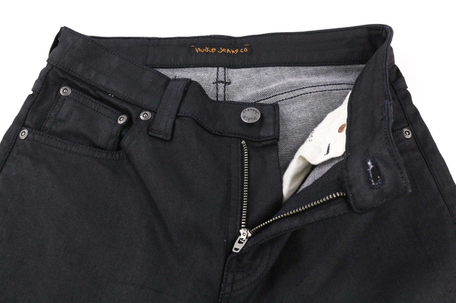 NUDIE JEANS Skinny Lin Men's Jeans W29/L32 Black In Black Coated Organic Cotton