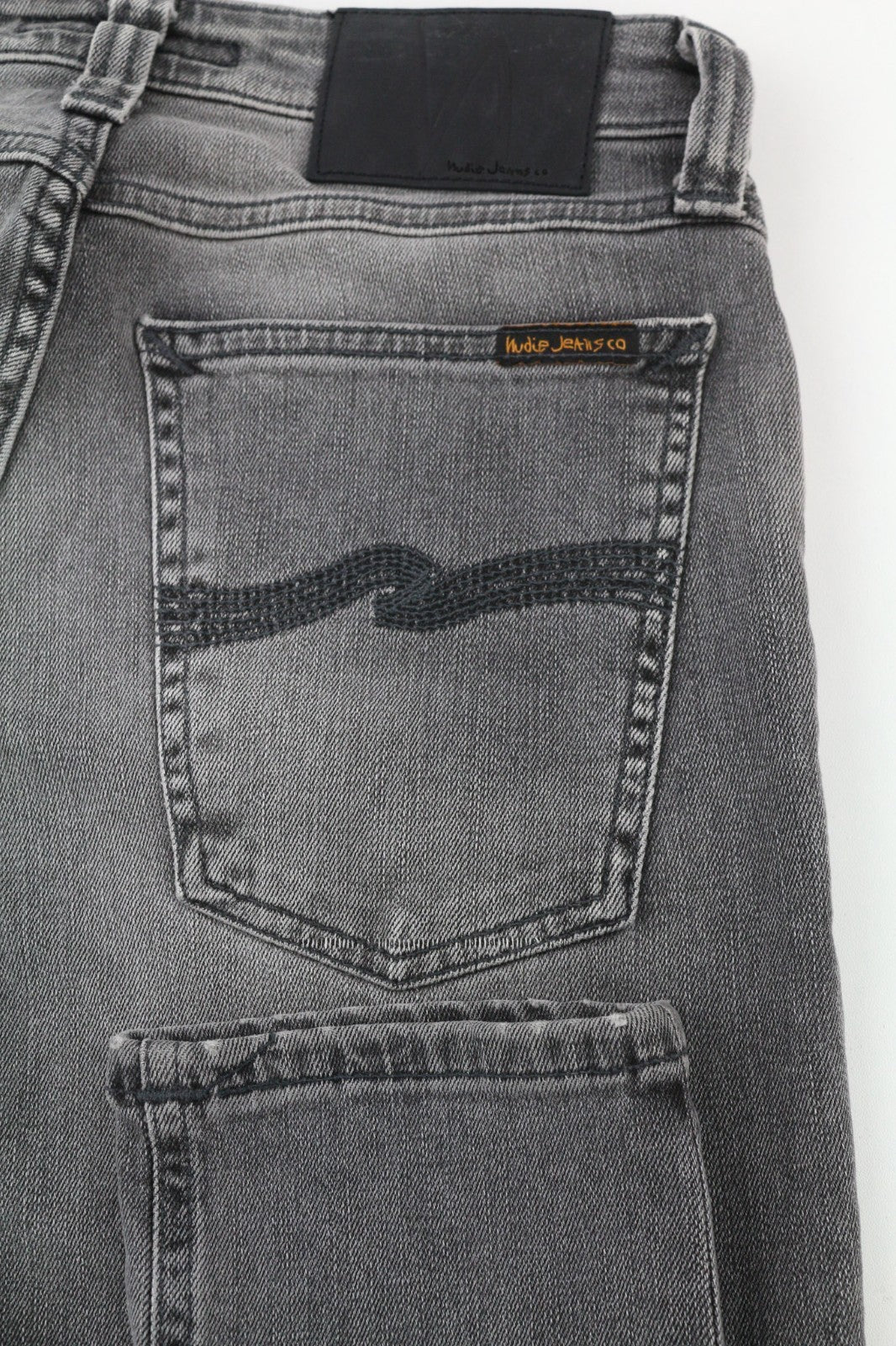 NUDIE JEANS Skinny Lin Men's Jeans W28/L34 Grey Wolf Washed Stretch Denim Logo