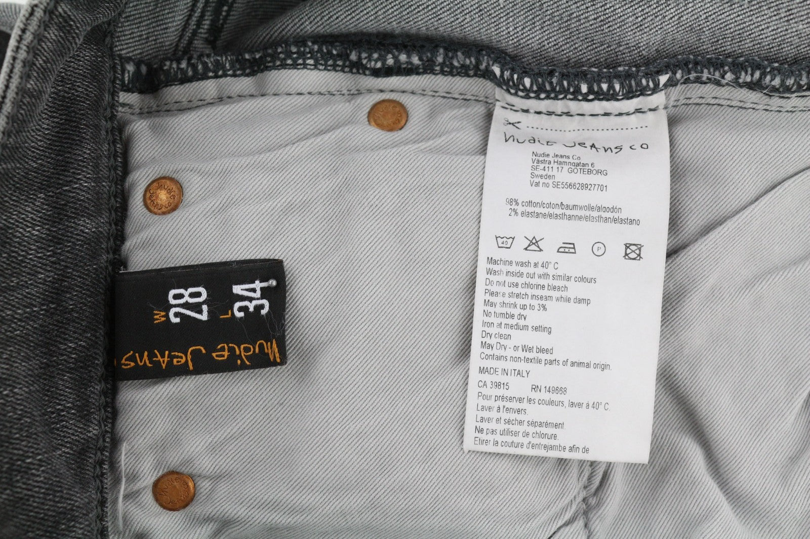 NUDIE JEANS Skinny Lin Men's Jeans W28/L34 Grey Wolf Washed Stretch Denim Logo