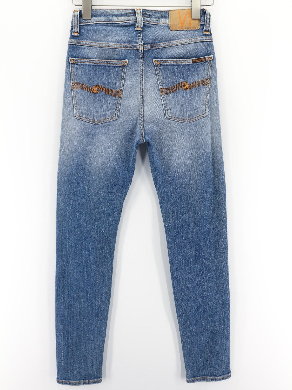 NUDIE JEANS Vyriški Aukštakulniai Tilde Džinsai W28/L30 Mėlyni Blokeliai, Plauti Tamprūs Užtrauktukai 