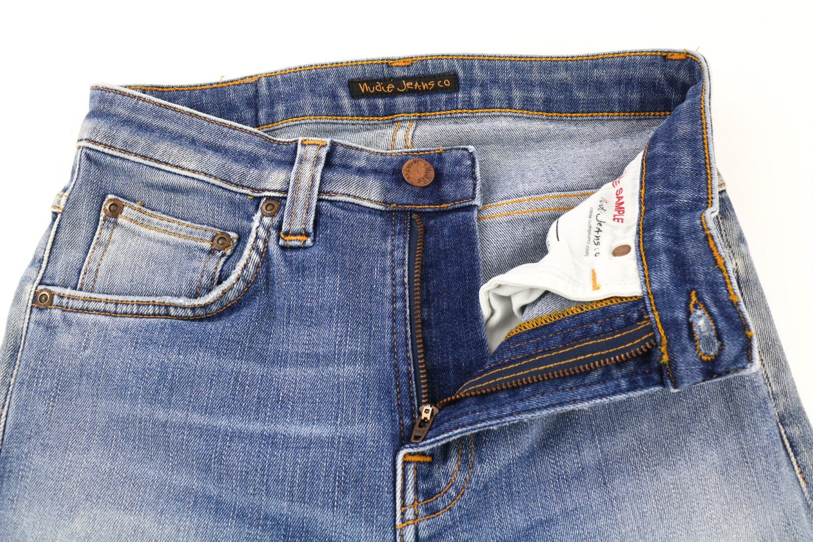 NUDIE JEANS Vyriški Aukštakulniai Tilde Džinsai W28/L30 Mėlyni Blokeliai, Plauti Tamprūs Užtrauktukai 