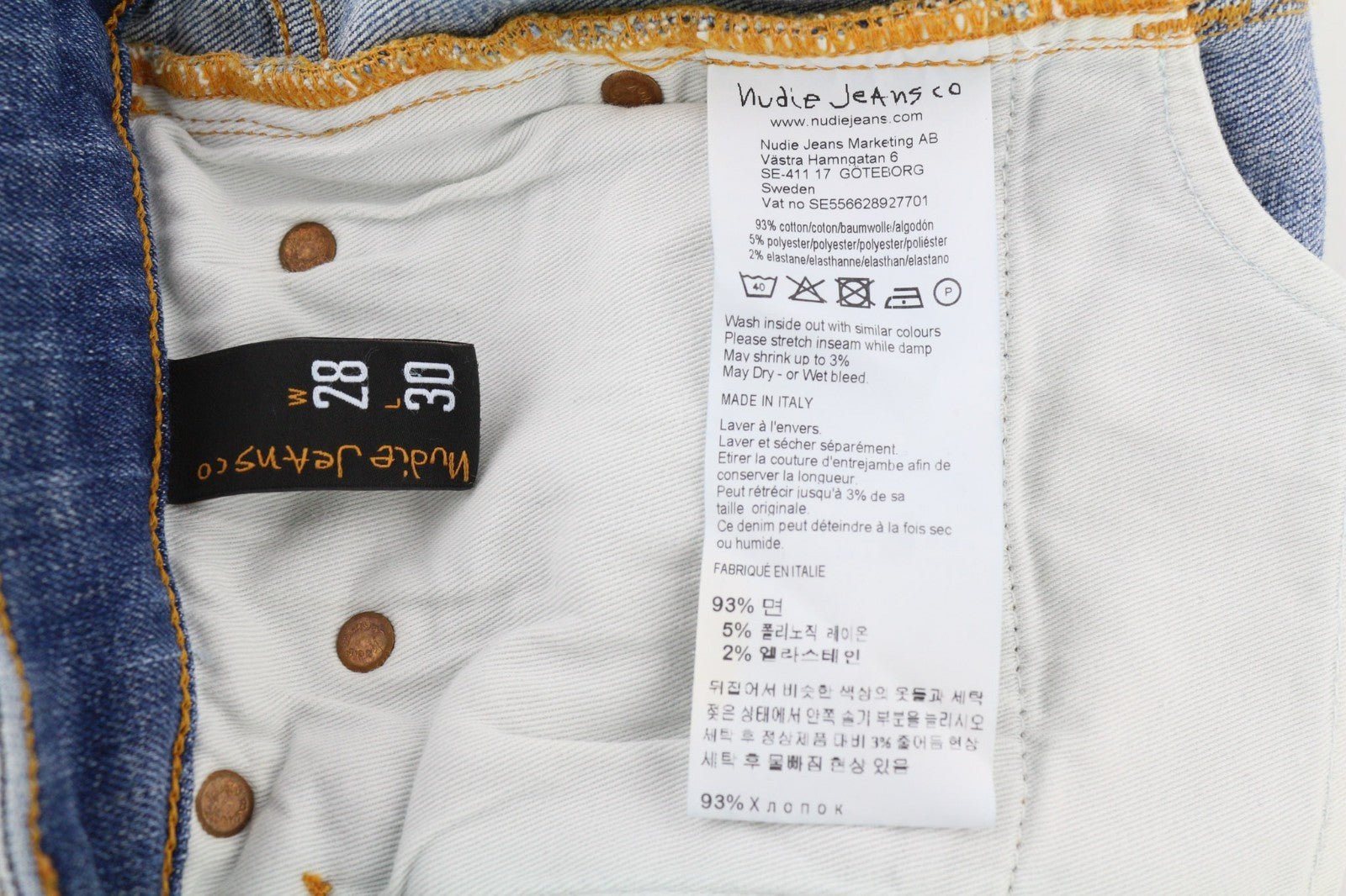 NUDIE JEANS Vyriški Aukštakulniai Tilde Džinsai W28/L30 Mėlyni Blokeliai, Plauti Tamprūs Užtrauktukai 