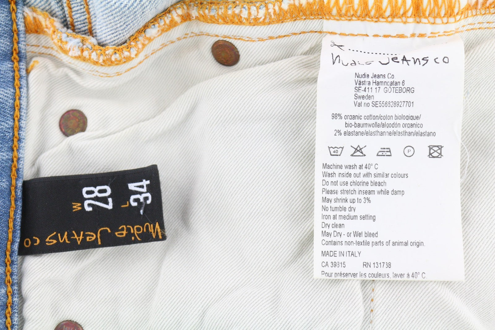 NUDIE JEANS Skinny Lin Blonde Orange Men's Jeans W28/L34 Organic Cotton Zip Fly