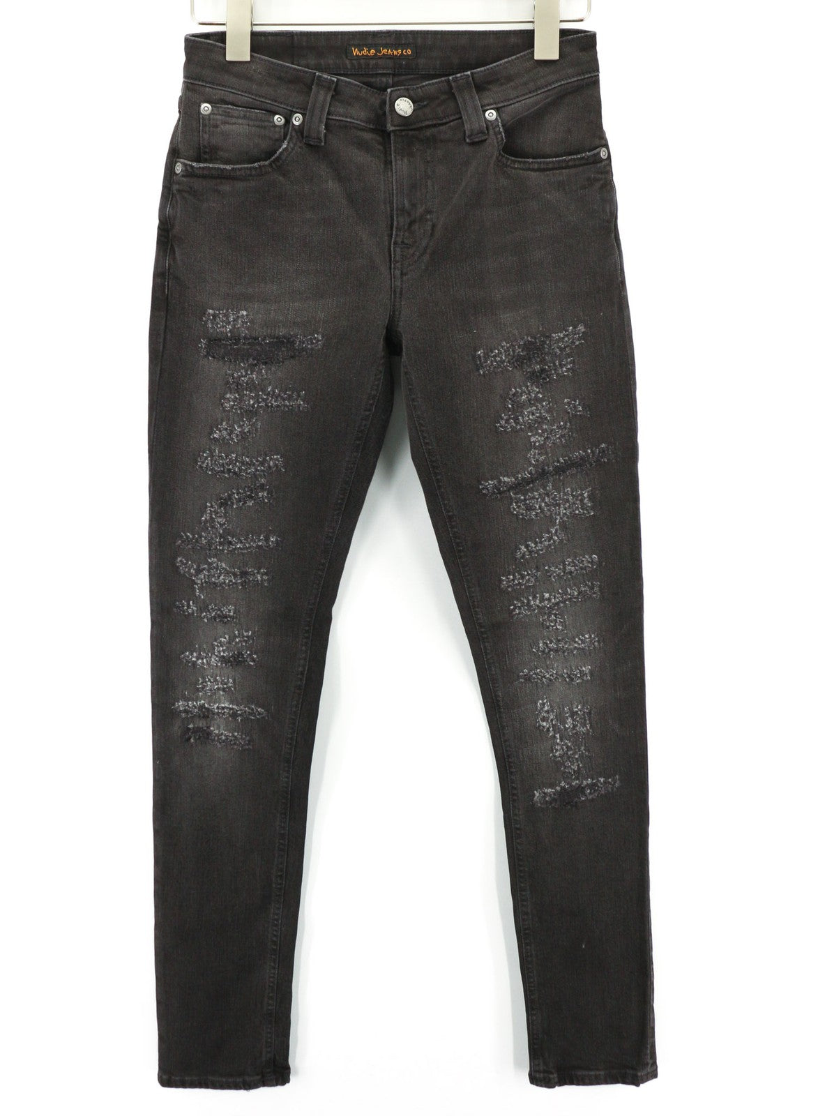 NUDIE JEANS Skinny Lin Used Black Men's Jeans W29/L32 Distressed Whiskers Zip