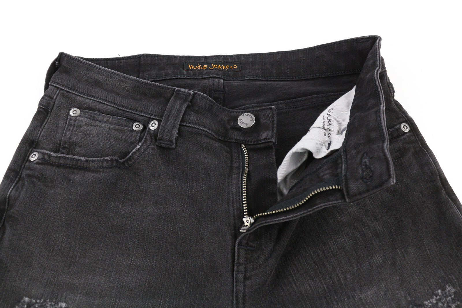 NUDIE JEANS Skinny Lin Used Black Men's Jeans W29/L32 Distressed Whiskers Zip