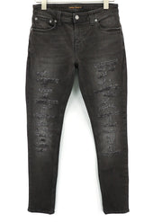 NUDIE JEANS Skinny Lin dėvėti juodi vyriški džinsai W30/L32 dėvėti laisvalaikio stiliaus, išblukę 