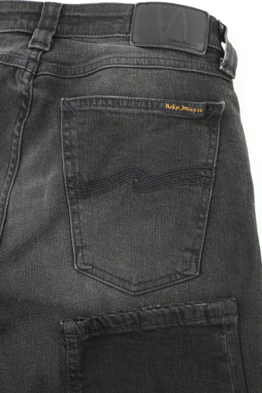 NUDIE JEANS Skinny Lin dėvėti juodi vyriški džinsai W30/L32 dėvėti laisvalaikio stiliaus, išblukę 