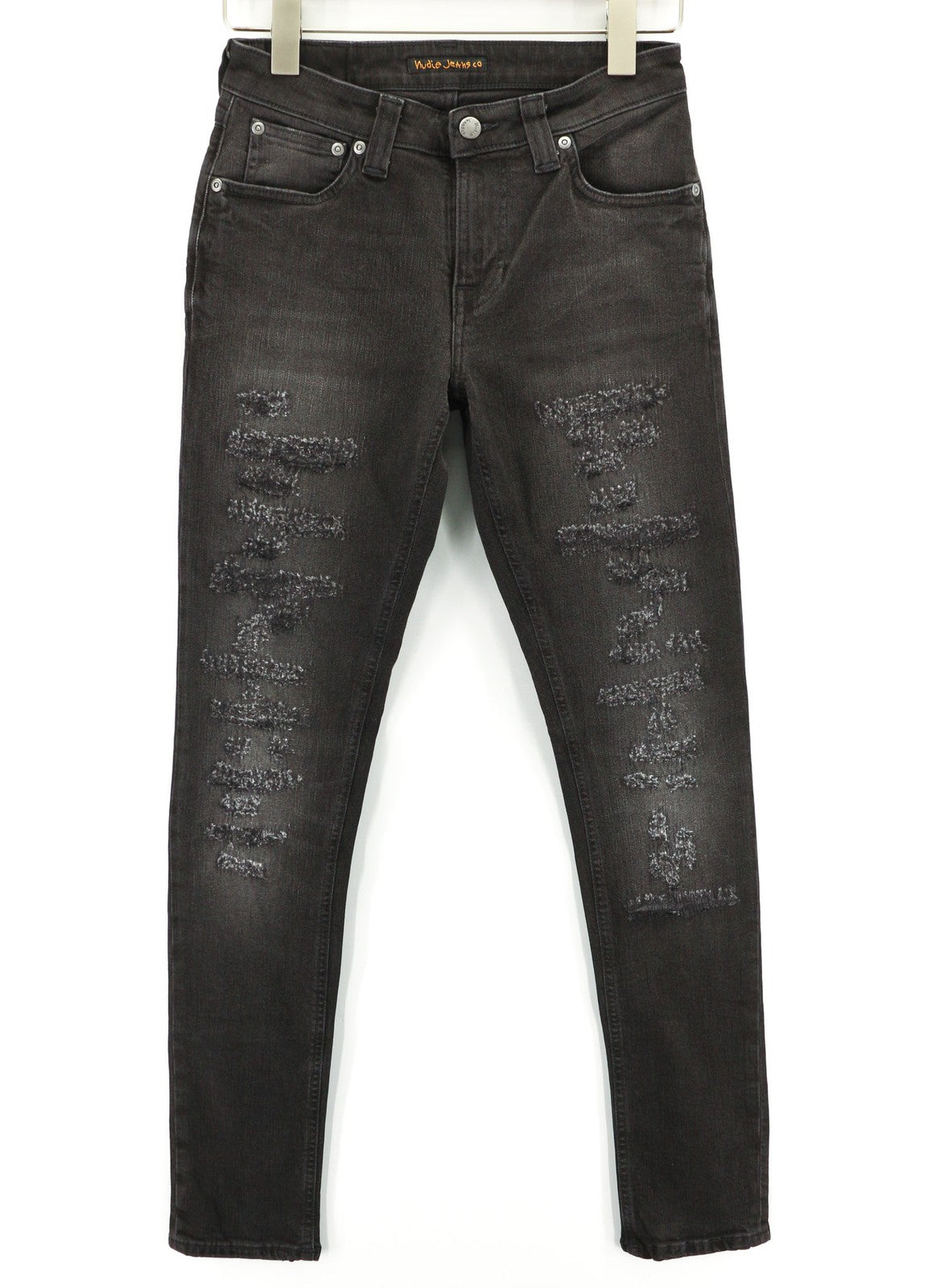 NUDIE JEANS Skinny Lin Used Black Men's Jeans W28/L32 Cotton Distressed Denim