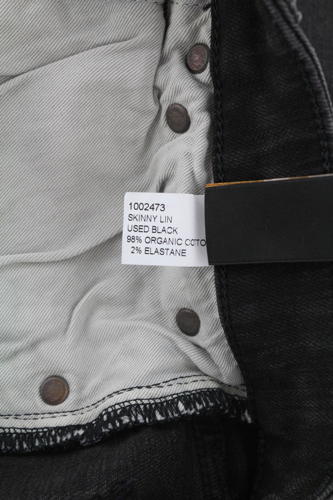 NUDIE JEANS Skinny Lin dėvėti juodi vyriški džinsai W28/L32 medvilninis subraižytas džinsas 