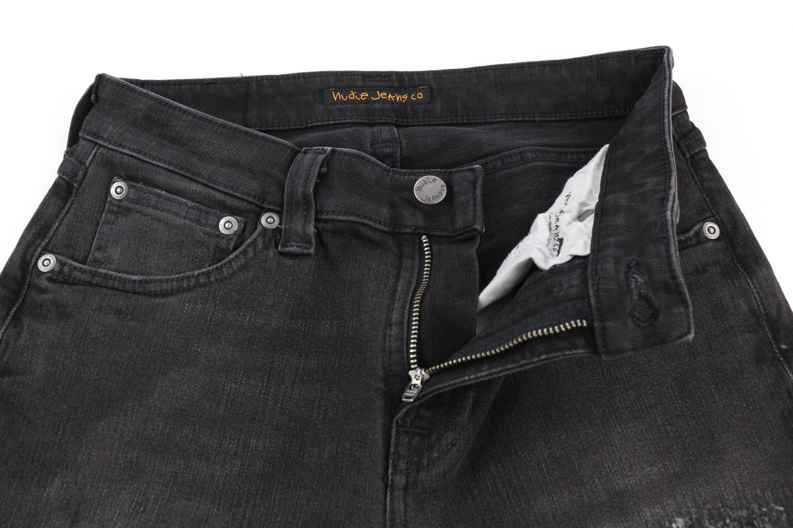 NUDIE JEANS Skinny Lin Used Black Men's Jeans W28/L32 Distressed Pockets Faded