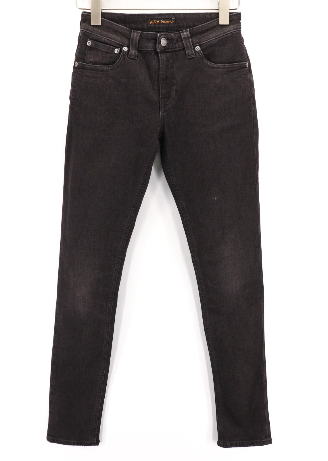 NUDIE JEANS Skinny Lin Used Black Men's Jeans W28/L32 Whisker Wash Zip Cotton