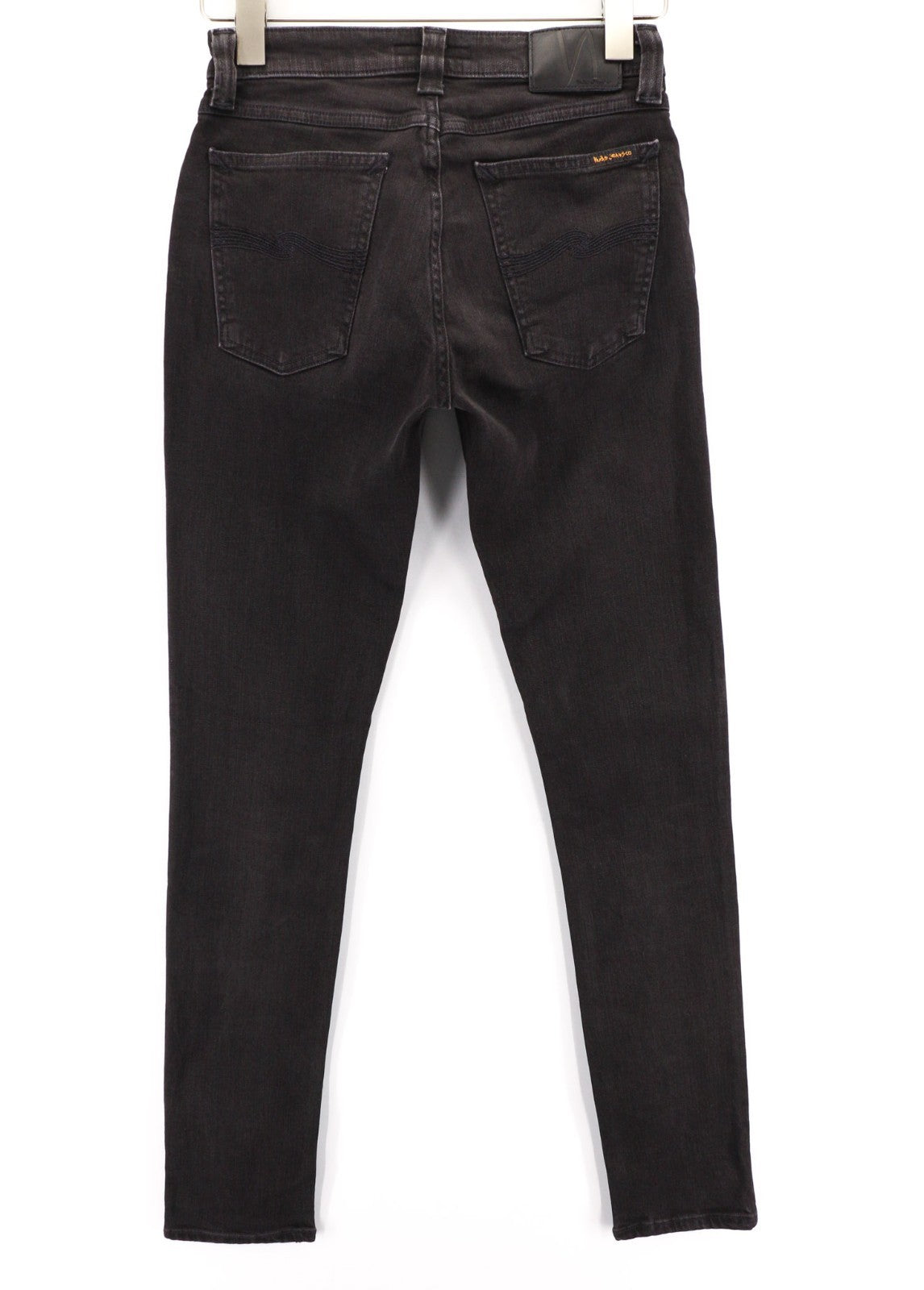 NUDIE JEANS Skinny Lin Used Black Men's Jeans W28/L32 Whisker Wash Zip Cotton