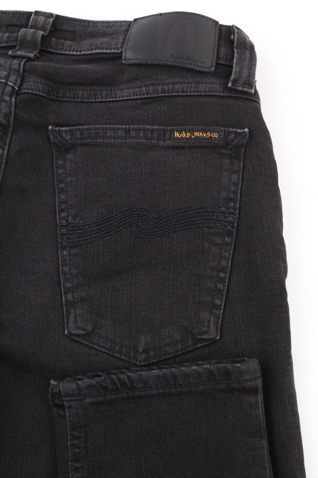 NUDIE JEANS Skinny Lin Used Black Men's Jeans W28/L32 Whisker Wash Zip Cotton