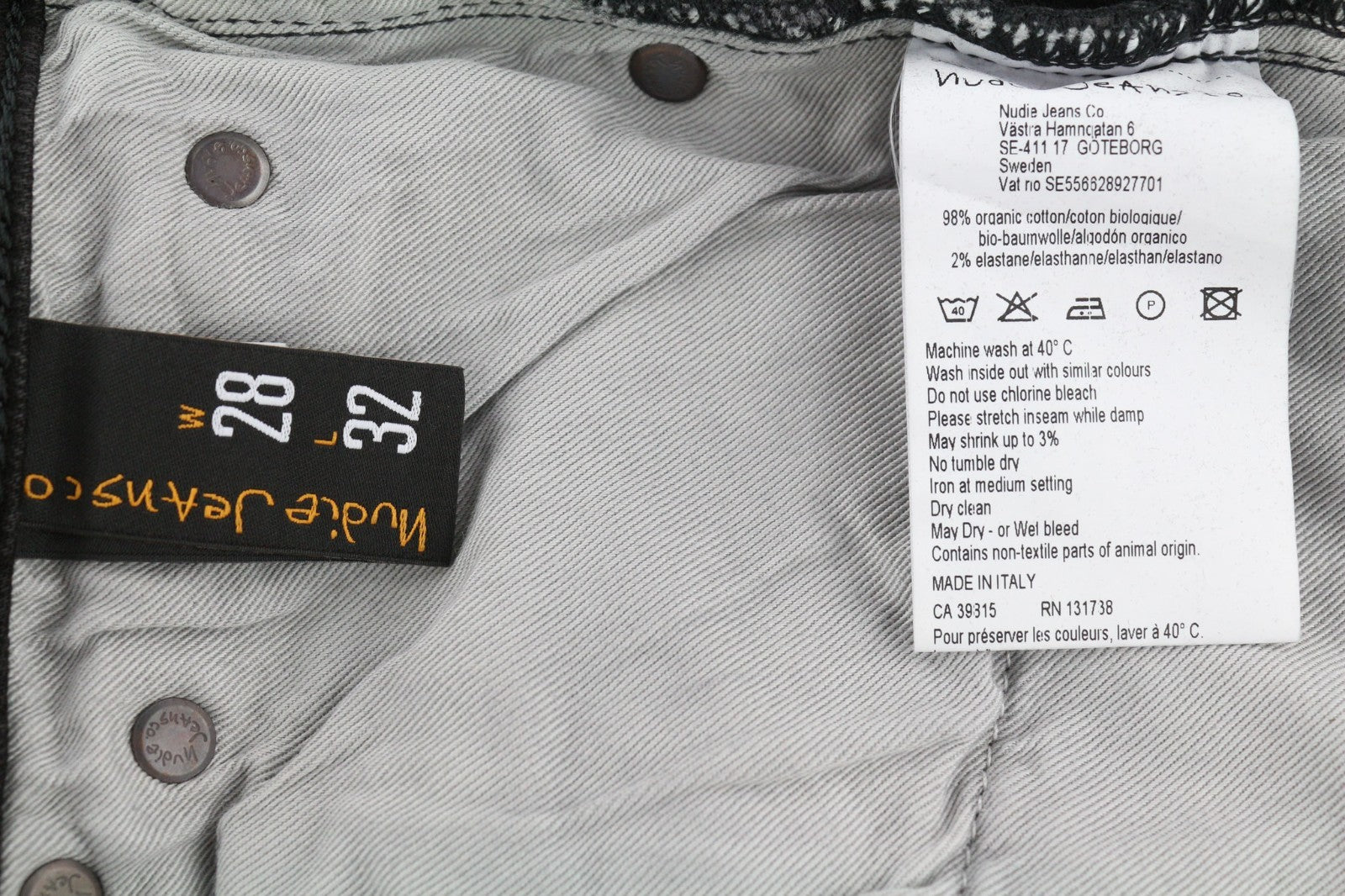 NUDIE JEANS Skinny Lin Used Black Men's Jeans W28/L32 Whisker Wash Zip Cotton