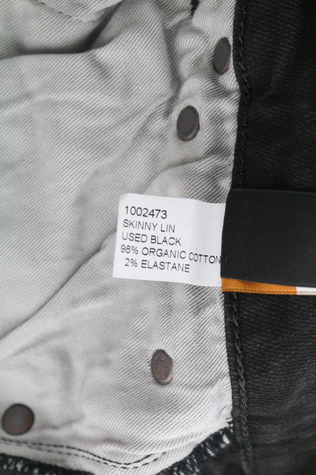 NUDIE JEANS Skinny Lin Used Black Men's Jeans W28/L32 Whisker Wash Zip Cotton