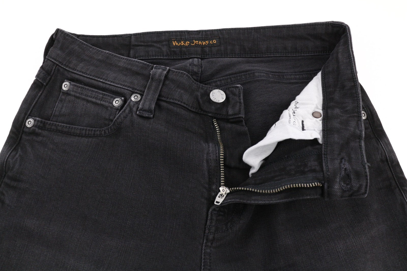 NUDIE JEANS Skinny Lin Used Black Men's Jeans W29/L32 Casual Stretch Zip Denim