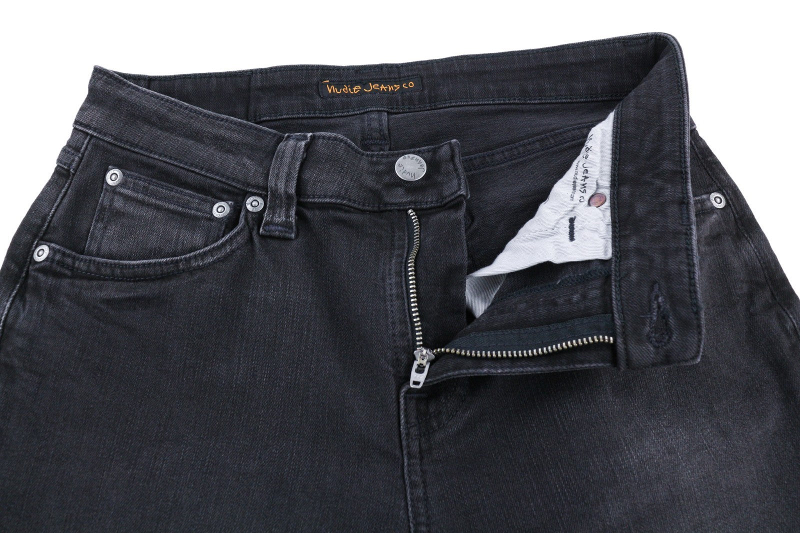 NUDIE JEANS Skinny Lin Used Black Men's Jeans W29/L32 Organic Denim Zip Faded