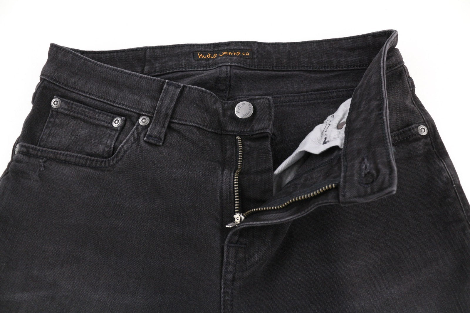 NUDIE JEANS Skinny Lin Used Black Men's Jeans W29/L32 Faded Stretch Cotton Zip