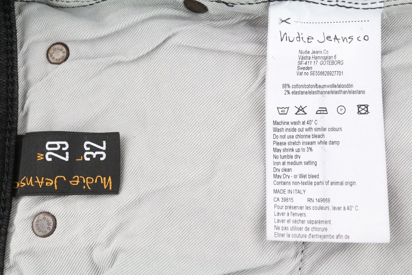 NUDIE JEANS Skinny Lin Used Black Men's Jeans W29/L32 Faded Stretch Cotton Zip