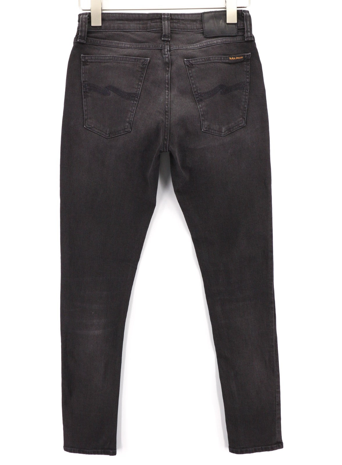 NUDIE JEANS Skinny Lin dėvėti juodi vyriški džinsai W29/L32 ekologiški blukinti tamprūs džinsai 