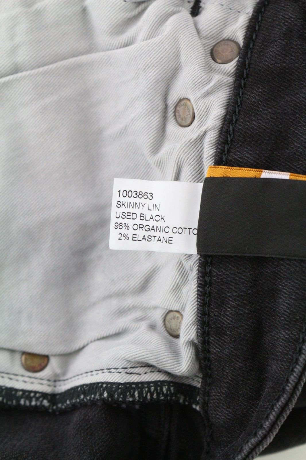 NUDIE JEANS Skinny Lin dėvėti juodi vyriški džinsai W29/L32 ekologiški blukinti tamprūs džinsai 