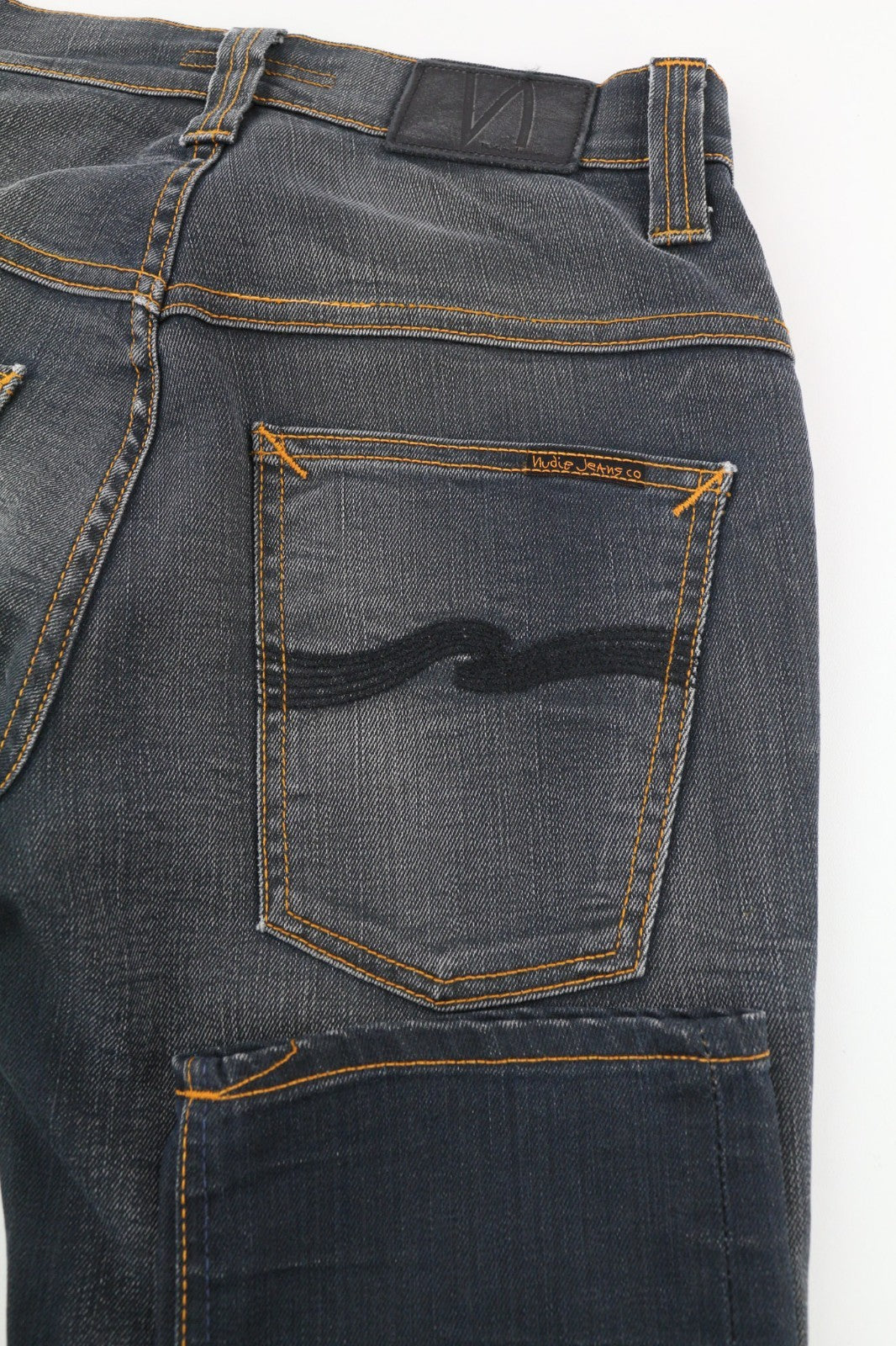 NUDIE JEANS Thin Finn Grey dėvėti vyriški džinsai W29/L34 Slim Zip Fly iš ekologiškos medvilnės 